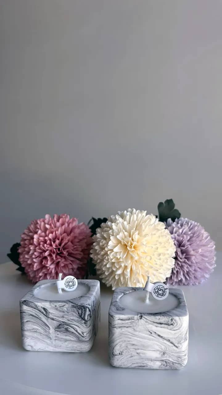 Mini Kare Taş Mum küçük görsel 3